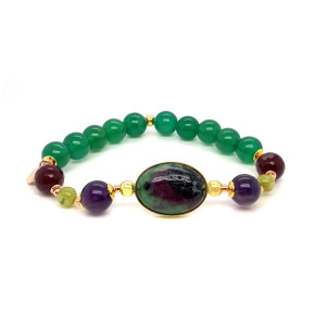 RUBY, ZOISITE, AND AMETHYST BRACELET WITH GREEN BERYL, RUBY, AND GREEN
