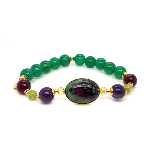 RUBY, ZOISITE, AND AMETHYST BRACELET WITH GREEN BERYL, RUBY, AND GREEN