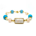 MOONSTONE BRACELET WITH WHITE QUARTZ, PEARL, TURQUOISE, AND AQUAMARINE