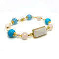 MOONSTONE BRACELET WITH WHITE QUARTZ, PEARL, TURQUOISE, AND AQUAMARINE