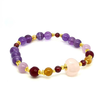 WHITE QUARTZ BRACELET WITH GARNET, COLORED TOURMALINE, AND AMETHYST