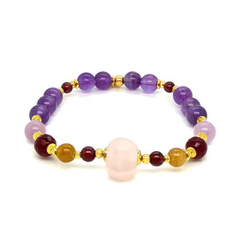 WHITE QUARTZ BRACELET WITH GARNET, COLORED TOURMALINE, AND AMETHYST