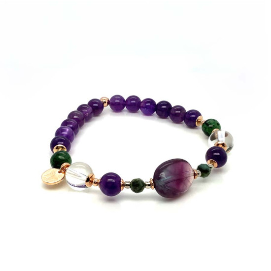 FLUORITE BRACELET WITH RUBY ZOISITE, AMETHYST, AND CRYSTAL