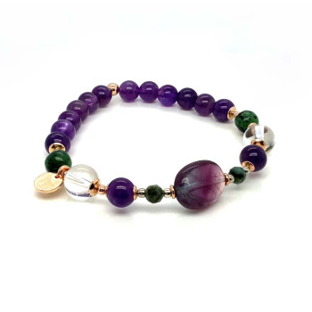 FLUORITE BRACELET WITH RUBY ZOISITE, AMETHYST, AND CRYSTAL