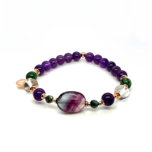 FLUORITE BRACELET WITH RUBY ZOISITE, AMETHYST, AND CRYSTAL