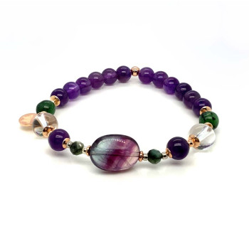 FLUORITE BRACELET WITH RUBY ZOISITE, AMETHYST, AND CRYSTAL
