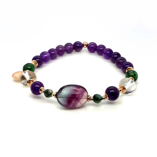 FLUORITE BRACELET WITH RUBY ZOISITE, AMETHYST, AND CRYSTAL