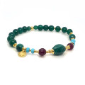 MALACHITE CYLINDRICAL BRACELET WITH RUBY AGATE, TURQUOISE, MALACHITE, AND GREEN AGATE