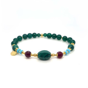MALACHITE CYLINDRICAL BRACELET WITH RUBY AGATE, TURQUOISE, MALACHITE, AND GREEN AGATE