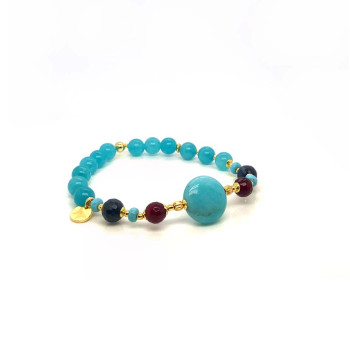 AMAZONITE ROUND BRACELET WITH RUBY AGATE, SAPPHIRE, AND AMAZONITE
