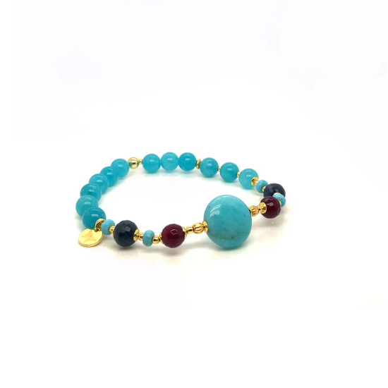 AMAZONITE ROUND BRACELET WITH RUBY AGATE, SAPPHIRE, AND AMAZONITE