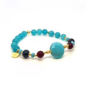 AMAZONITE ROUND BRACELET WITH RUBY AGATE, SAPPHIRE, AND AMAZONITE