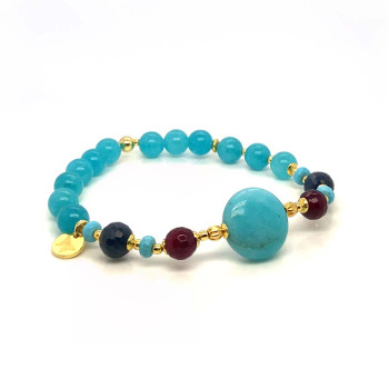 AMAZONITE ROUND BRACELET WITH RUBY AGATE, SAPPHIRE, AND AMAZONITE