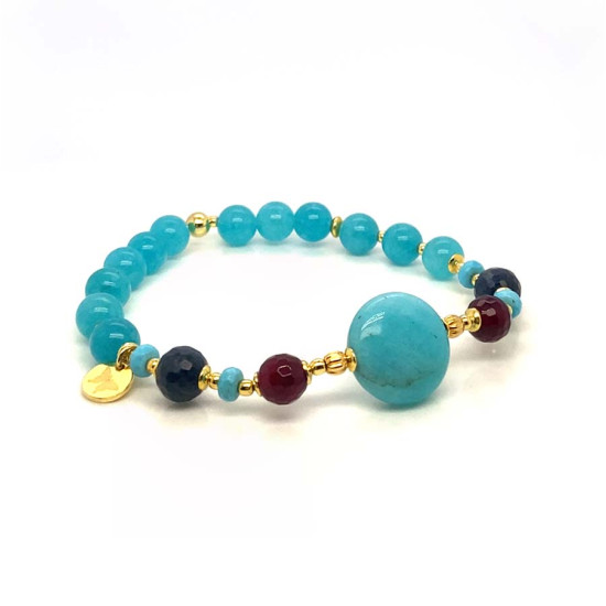 AMAZONITE ROUND BRACELET WITH RUBY AGATE, SAPPHIRE, AND AMAZONITE