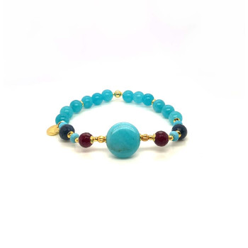 AMAZONITE ROUND BRACELET WITH RUBY AGATE, SAPPHIRE, AND AMAZONITE