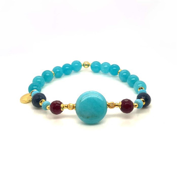AMAZONITE ROUND BRACELET WITH RUBY AGATE, SAPPHIRE, AND AMAZONITE