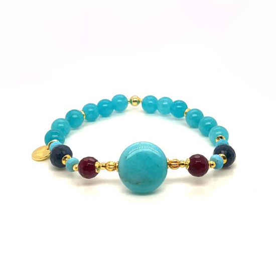 AMAZONITE ROUND BRACELET WITH RUBY AGATE, SAPPHIRE, AND AMAZONITE
