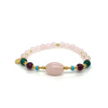 PINK QUARTZ OVAL BRACELET WITH RUBY AGATE, GREEN AGATE, AND PINK QUARTZ
