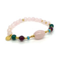 PINK QUARTZ OVAL BRACELET WITH RUBY AGATE, GREEN AGATE, AND PINK QUARTZ