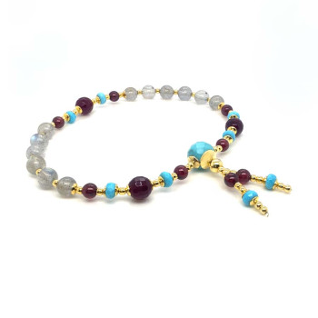 HOWLITE IMAM BRACELET WITH GARNET, RUBY AGATE, AND LABRADORITE