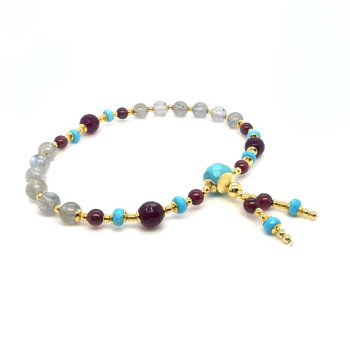 HOWLITE IMAM BRACELET WITH GARNET, RUBY AGATE, AND LABRADORITE