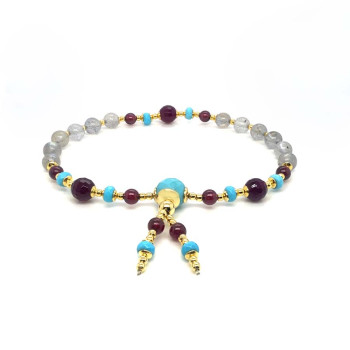 HOWLITE IMAM BRACELET WITH GARNET, RUBY AGATE, AND LABRADORITE