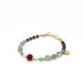RUBY AGATE BRACELET WITH PEARL, AMAZONITE, LABRADORITE, TURQUOISE HOWLITE, AND GARNET