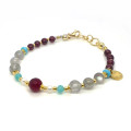 RUBY AGATE BRACELET WITH PEARL, AMAZONITE, LABRADORITE, TURQUOISE HOWLITE, AND GARNET
