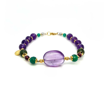 RANDOM AMETRINE BRACELET WITH FACETED GREEN AGATE, MULTICOLOR TOURMALINE, AND AMETHYST