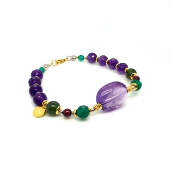 RANDOM AMETRINE BRACELET WITH FACETED GREEN AGATE, MULTICOLOR TOURMALINE, AND AMETHYST