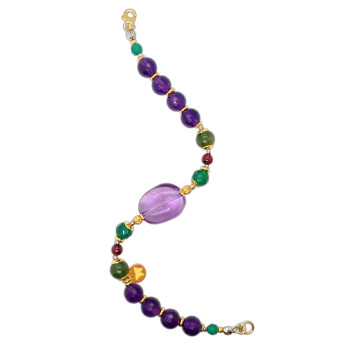 RANDOM AMETRINE BRACELET WITH FACETED GREEN AGATE, MULTICOLOR TOURMALINE, AND AMETHYST