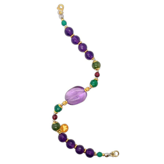 RANDOM AMETRINE BRACELET WITH FACETED GREEN AGATE, MULTICOLOR TOURMALINE, AND AMETHYST