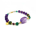 RANDOM AMETRINE BRACELET WITH FACETED GREEN AGATE, MULTICOLOR TOURMALINE, AND AMETHYST