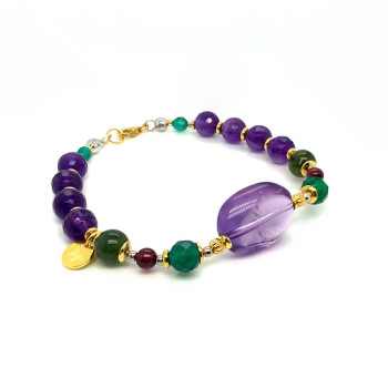 RANDOM AMETRINE BRACELET WITH FACETED GREEN AGATE, MULTICOLOR TOURMALINE, AND AMETHYST