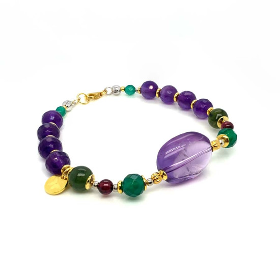 RANDOM AMETRINE BRACELET WITH FACETED GREEN AGATE, MULTICOLOR TOURMALINE, AND AMETHYST