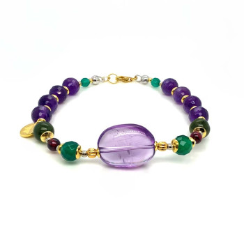 RANDOM AMETRINE BRACELET WITH FACETED GREEN AGATE, MULTICOLOR TOURMALINE, AND AMETHYST