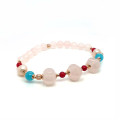 PINK QUARTZ BRACELET WITH RUBY, BLUE JADE & PEARL