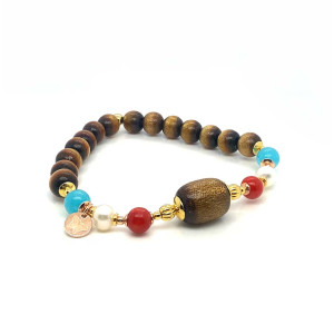 BRACELET WITH YESR STONE (GOLDEN CORAL), RED CORAL, PEARL AND AMAZONITE STONES