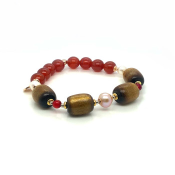 BRACELET WITH YESR STONE (GOLDEN CORAL), PEARL, RUBY AGATE AND RED AGATE STONES