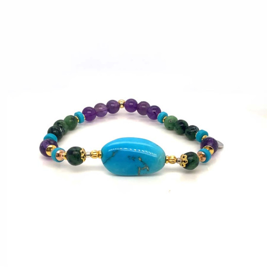 RANDOM TURQUOISE BRACELET WITH RUBY ZOISITE & AMETHYST RANDOM TURQUOISE BRACELET WITH RUBY ZOISITE & AMETHYST