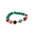 AROMATHERAPY BRACELET WITH FACETED RUBY AGATE, ROSE GOLD-PLATED LAVA STONE, AMETHYST & GREEN AGATE