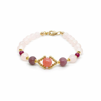 RHODOCHROSITE BRACELET WITH CHERRY QUARTZ, PINK QUARTZ & RUBY AGATE