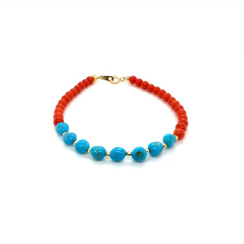 CORAL AND TURQUOISE BRACELET WITH GOLD CONNECTORS