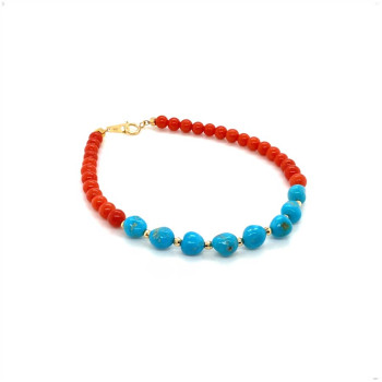 CORAL AND TURQUOISE BRACELET WITH GOLD CONNECTORS