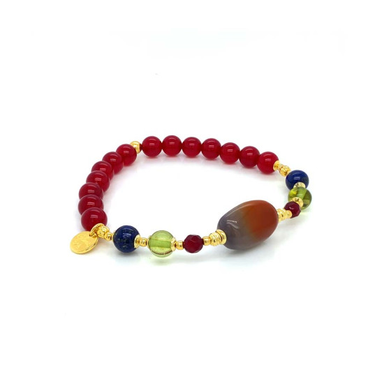 18K GOLD PLATED FIRE OPAL BRACELET WITH CARIBBEAN AMBER , LAPIS AND RUBI AGATE 18K GOLD PLATED FIRE OPAL BRACELET WITH CARIBBEAN AMBER , LAPIS AND RUBI AGATE
