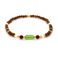 WOOD ANKLET WITH GREEN AMBER STONE,WITH RUBI AGATE AND PEARL