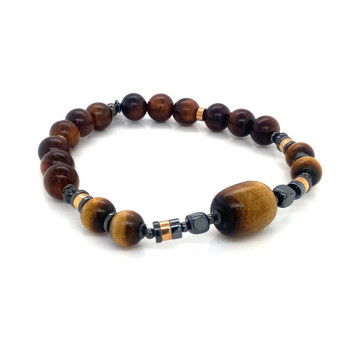 GOLD PLATED YUSR BRACELET WITH HEMATITE AND PEAR SHAPED SANDALWOOD