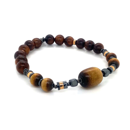 GOLD PLATED YUSR BRACELET WITH HEMATITE AND PEAR SHAPED SANDALWOOD