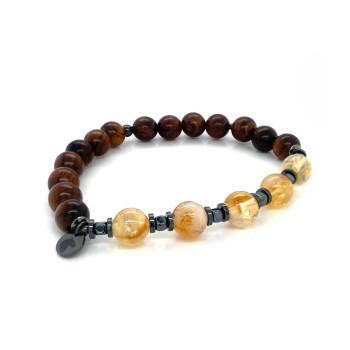 CITRINE BRACELET WITH HEMATITE AND PEAR SHAPED SANDALWOOD