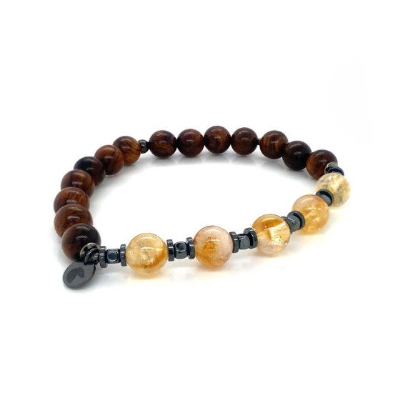 CITRINE BRACELET WITH HEMATITE AND PEAR SHAPED SANDALWOOD